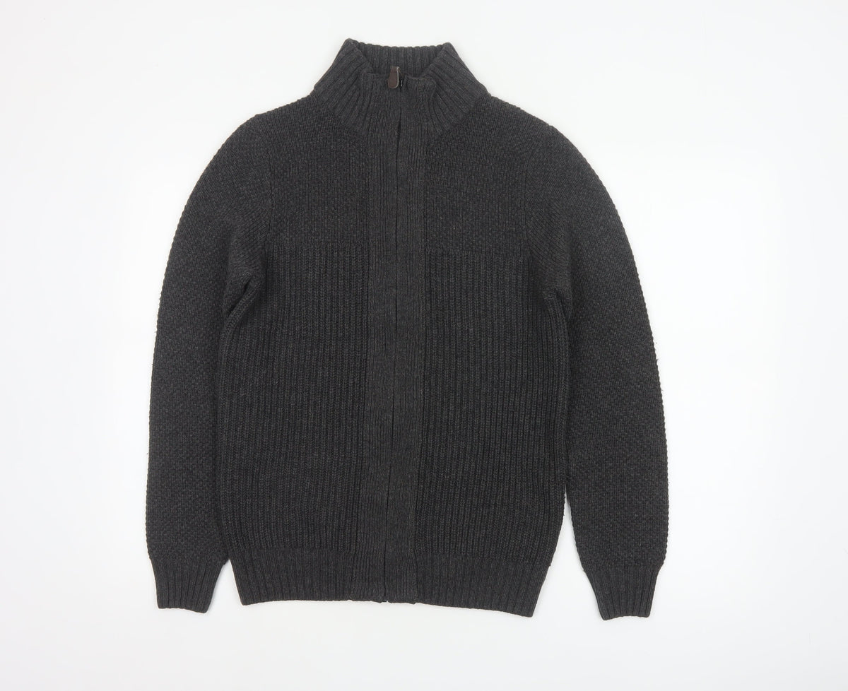 Next Men's Grey Size S Full Zip High Neck Knit Cardigan Pockets