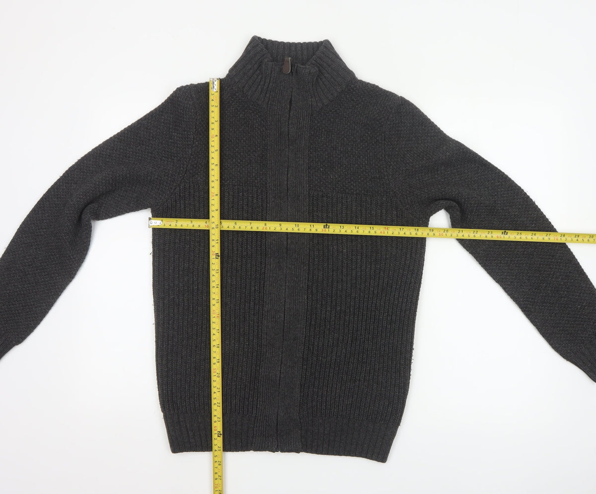 Next Men's Grey Size S Full Zip High Neck Knit Cardigan Pockets