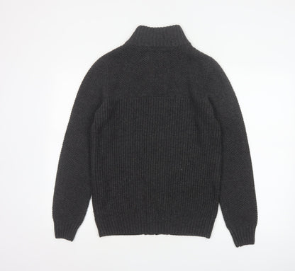 Next Men's Grey Size S Full Zip High Neck Knit Cardigan Pockets