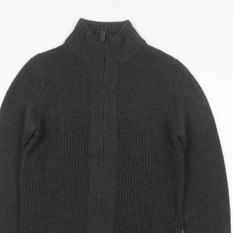 Next Men's Grey Size S Full Zip High Neck Knit Cardigan Pockets