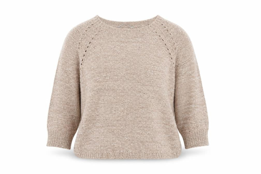 Pebble Bay Women’s Beige M Sequin Open-Knit 3/4 Sleeve Jumper