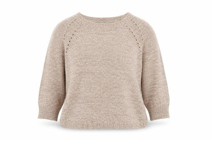 Pebble Bay Women’s Beige M Sequin Open-Knit 3/4 Sleeve Jumper