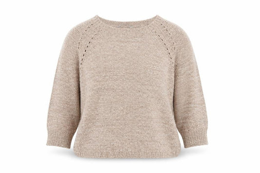 Pebble Bay Women’s Beige M Sequin Open-Knit 3/4 Sleeve Jumper