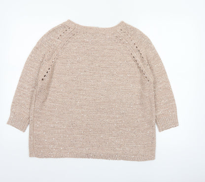 Pebble Bay Women’s Beige M Sequin Open-Knit 3/4 Sleeve Jumper