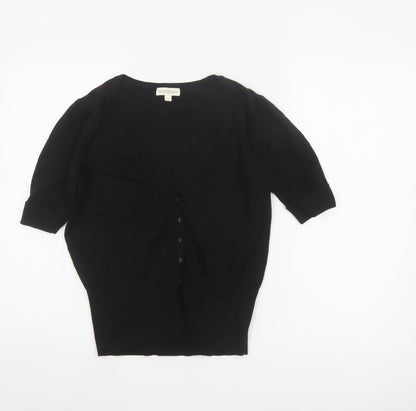 Monsoon Women Black M V-Neck 3/4 Sleeve Button Knit Cardigan