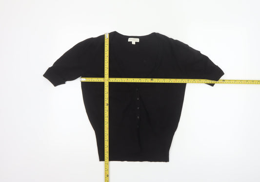 Monsoon Women Black M V-Neck 3/4 Sleeve Button Knit Cardigan