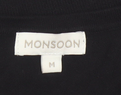 Monsoon Women Black M V-Neck 3/4 Sleeve Button Knit Cardigan