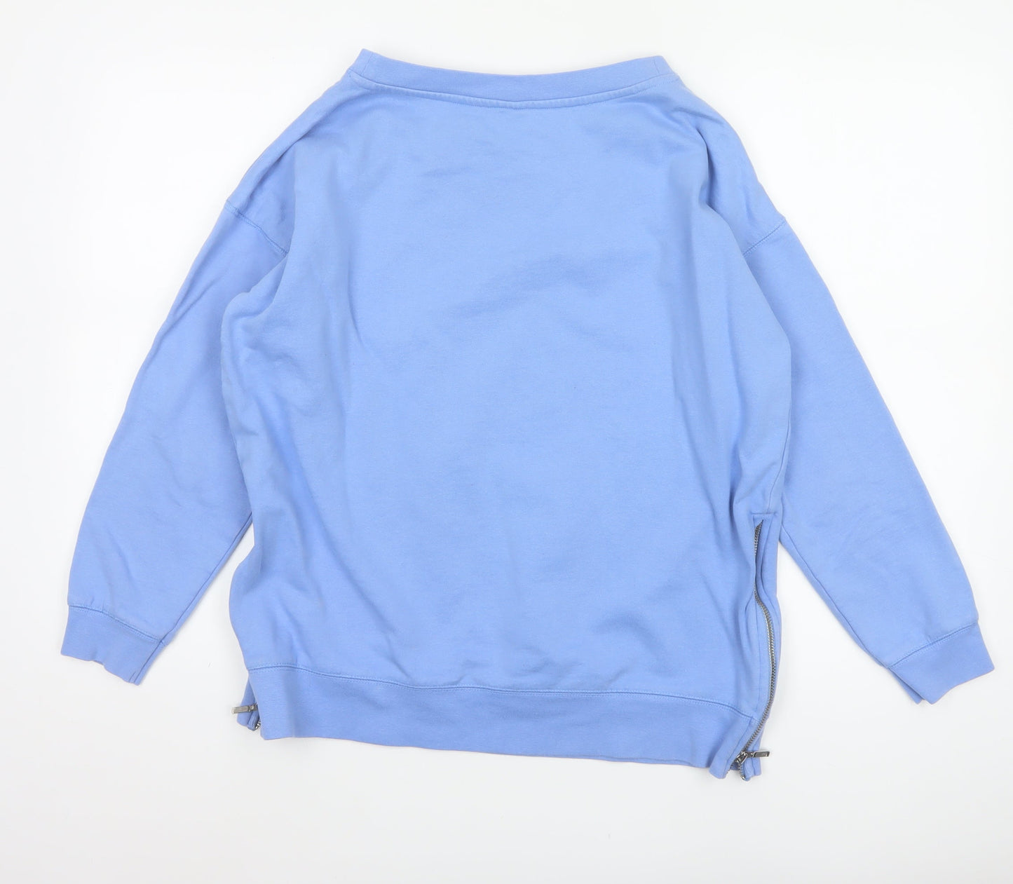 John Lewis Women Blue Size 12 Cotton Side Zip Raglan Sweatshirt