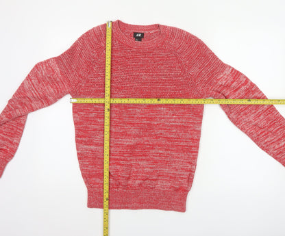 H&M Men’s Red Marl Cotton Crew Neck Knit Pullover Jumper Size S