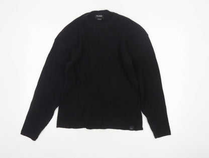 Pull&Bear Women Black M Chunky Knit Crew Neck Cotton Pullover Jumper