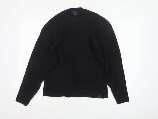 Pull&Bear Women Black M Chunky Knit Crew Neck Cotton Pullover Jumper