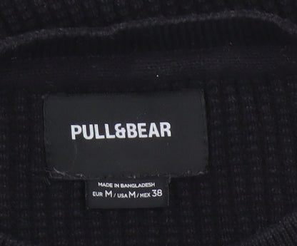 Pull&Bear Women Black M Chunky Knit Crew Neck Cotton Pullover Jumper