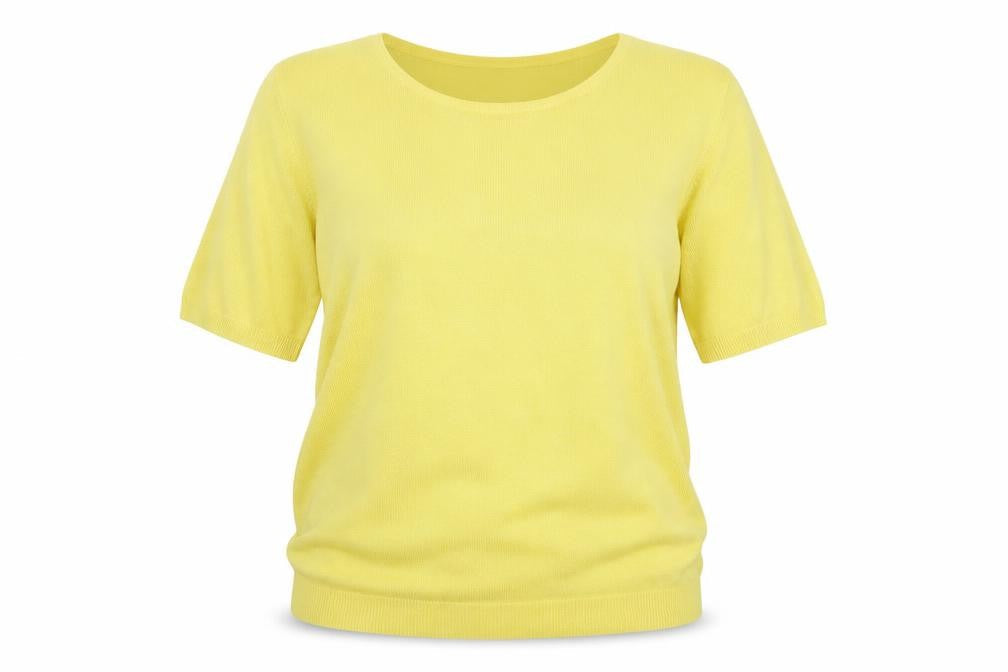 BHS Women Yellow Size 18 Short Sleeve Scoop Neck Knit Pullover Jumper