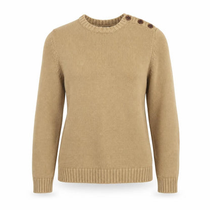 Lands' End Women Beige XS Cotton Crew Neck Button Shoulder Jumper