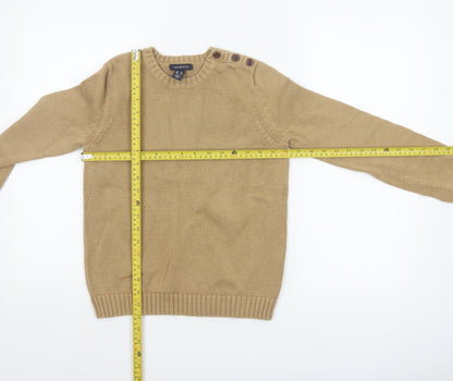 Lands' End Women Beige XS Cotton Crew Neck Button Shoulder Jumper