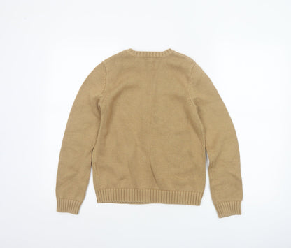 Lands' End Women Beige XS Cotton Crew Neck Button Shoulder Jumper