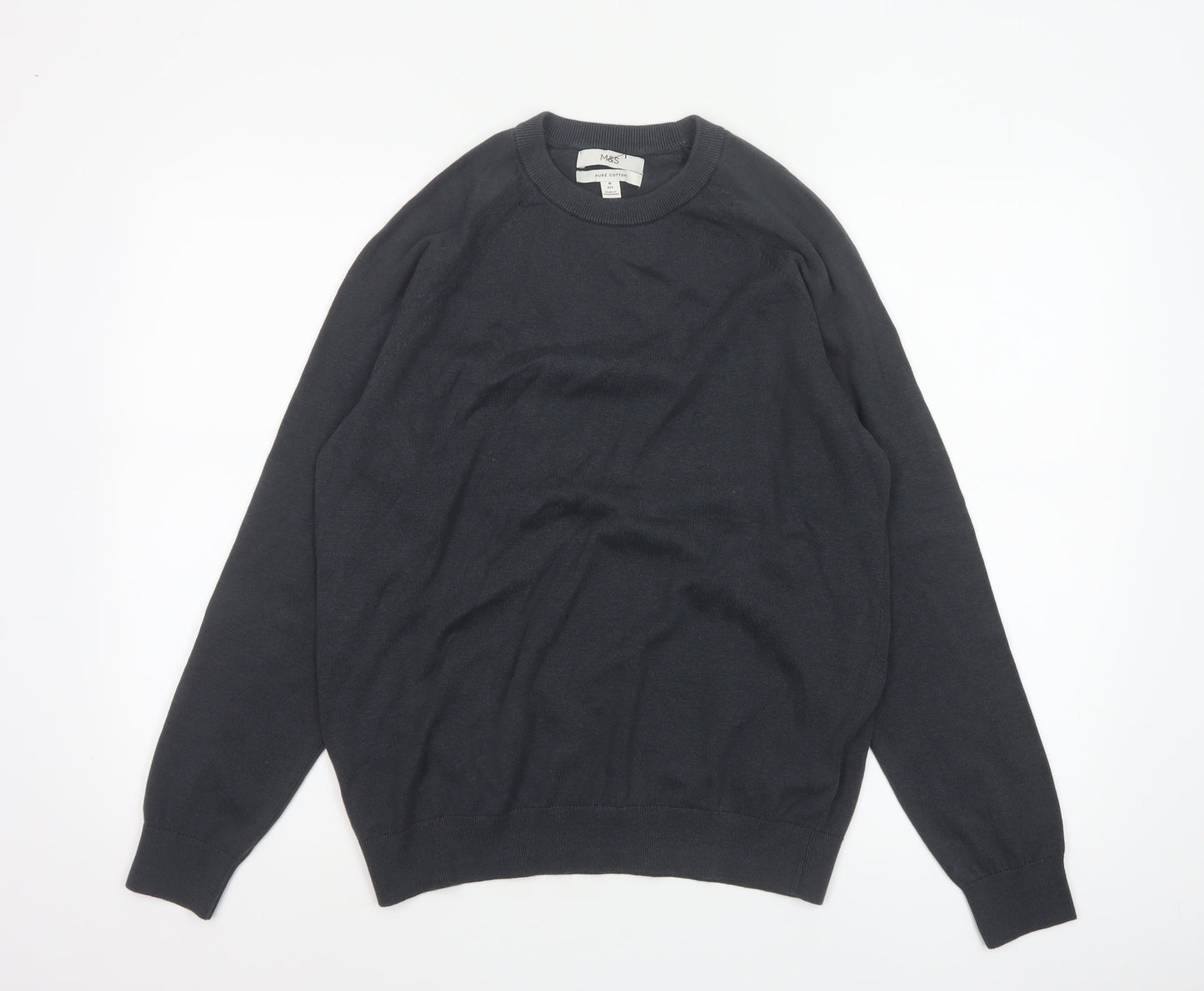 Marks and Spencer Men Black M Pure Cotton Crew Neck Pullover Jumper