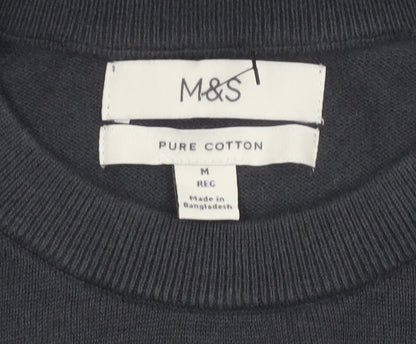 Marks and Spencer Men Black M Pure Cotton Crew Neck Pullover Jumper