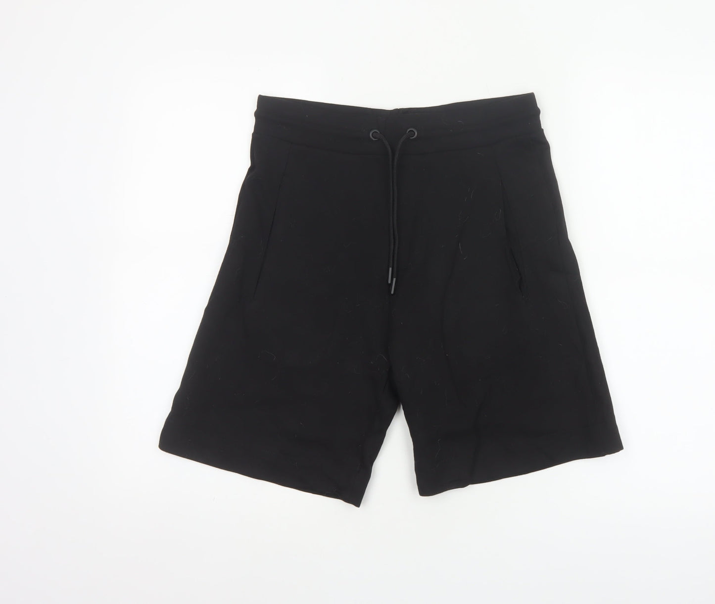 Zara Women Black S Bermuda Drawstring Jersey Shorts Pockets