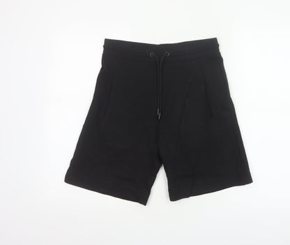 Zara Women Black S Bermuda Drawstring Jersey Shorts Pockets