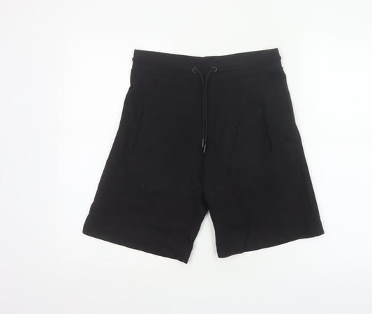Zara Women Black S Bermuda Drawstring Jersey Shorts Pockets