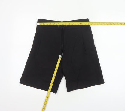 Zara Women Black S Bermuda Drawstring Jersey Shorts Pockets