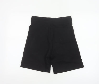 Zara Women Black S Bermuda Drawstring Jersey Shorts Pockets