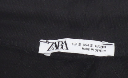 Zara Women Black S Bermuda Drawstring Jersey Shorts Pockets