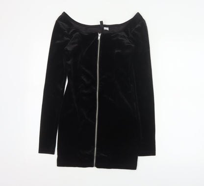 Divided by H&M Women’s Black UK 6 Bodycon Mini Velvet Zip Dress