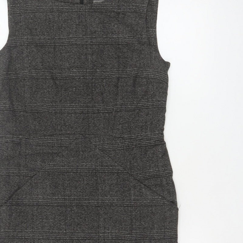 Zara Basic Women Grey M Sheath Knee Length Check Sleeveless Work Dress