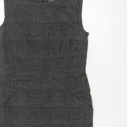 Zara Basic Women Grey M Sheath Knee Length Check Sleeveless Work Dress
