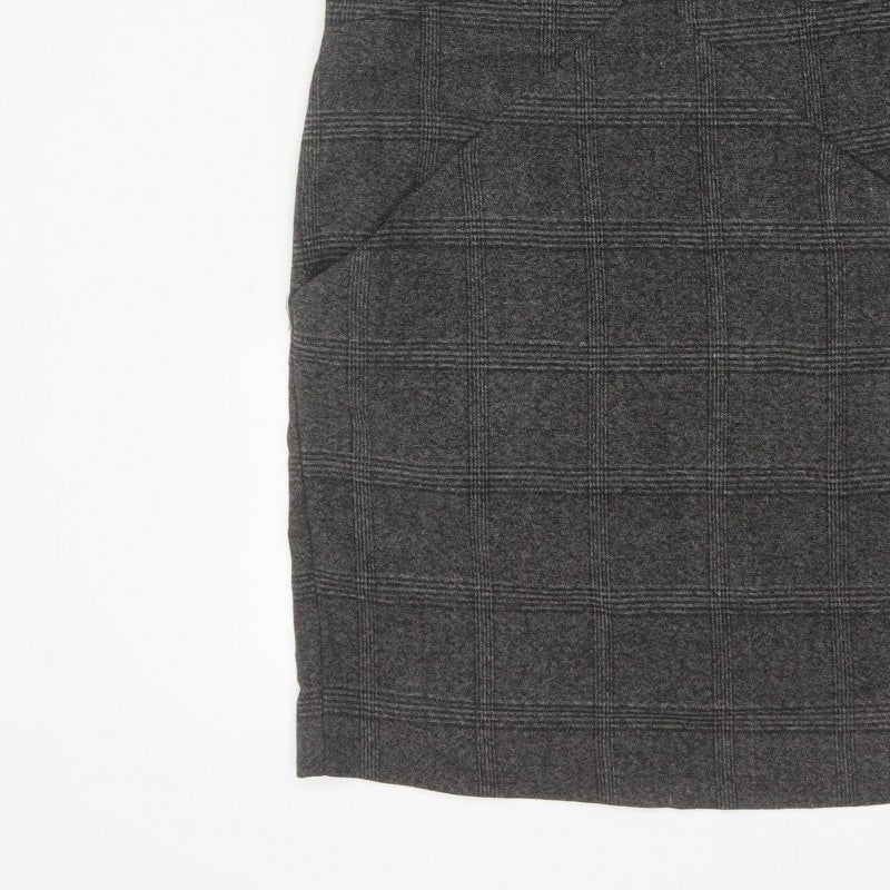 Zara Basic Women Grey M Sheath Knee Length Check Sleeveless Work Dress