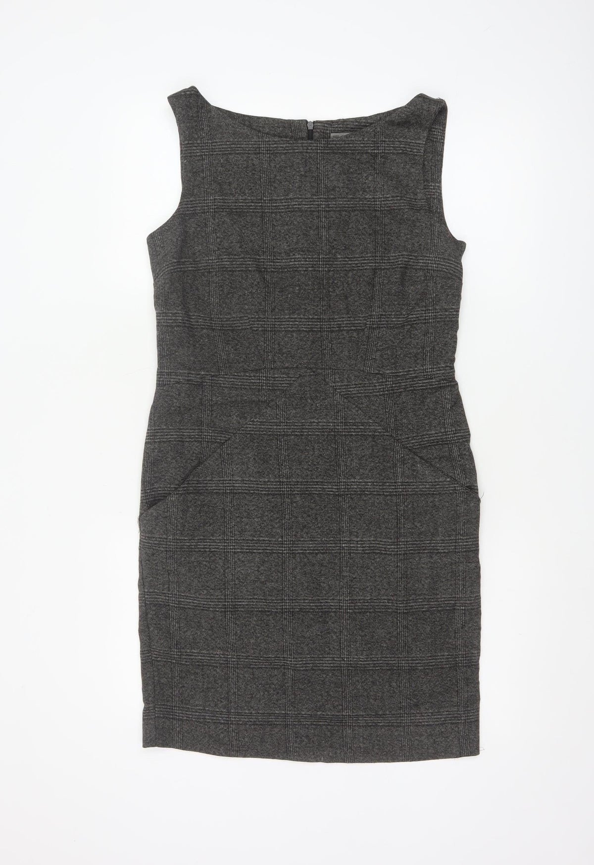 Zara Basic Women Grey M Sheath Knee Length Check Sleeveless Work Dress
