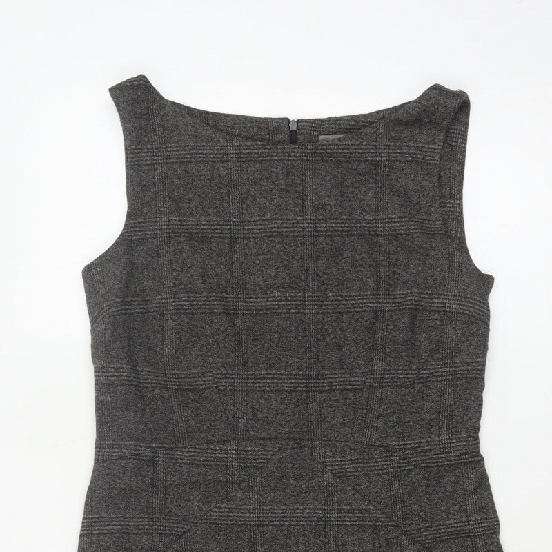 Zara Basic Women Grey M Sheath Knee Length Check Sleeveless Work Dress