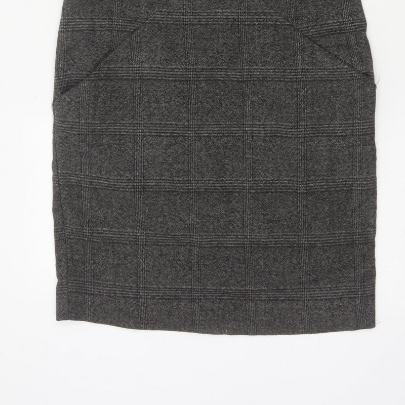 Zara Basic Women Grey M Sheath Knee Length Check Sleeveless Work Dress