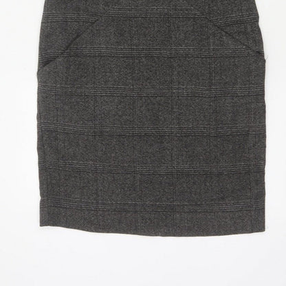 Zara Basic Women Grey M Sheath Knee Length Check Sleeveless Work Dress