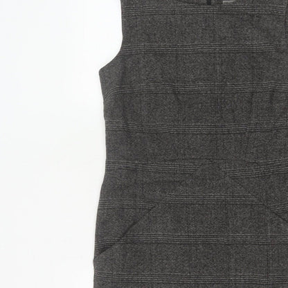 Zara Basic Women Grey M Sheath Knee Length Check Sleeveless Work Dress