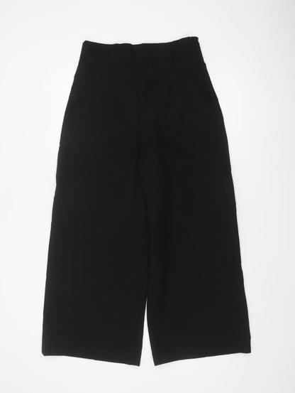 Zara Women Black XL High Rise Wide-Leg Trousers Smart Workwear