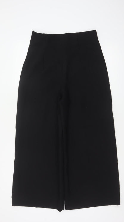Zara Women Black XL High Rise Wide-Leg Trousers Smart Workwear