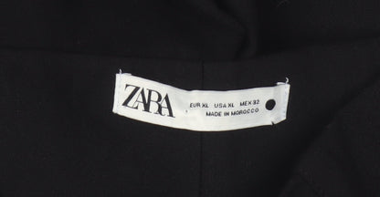 Zara Women Black XL High Rise Wide-Leg Trousers Smart Workwear