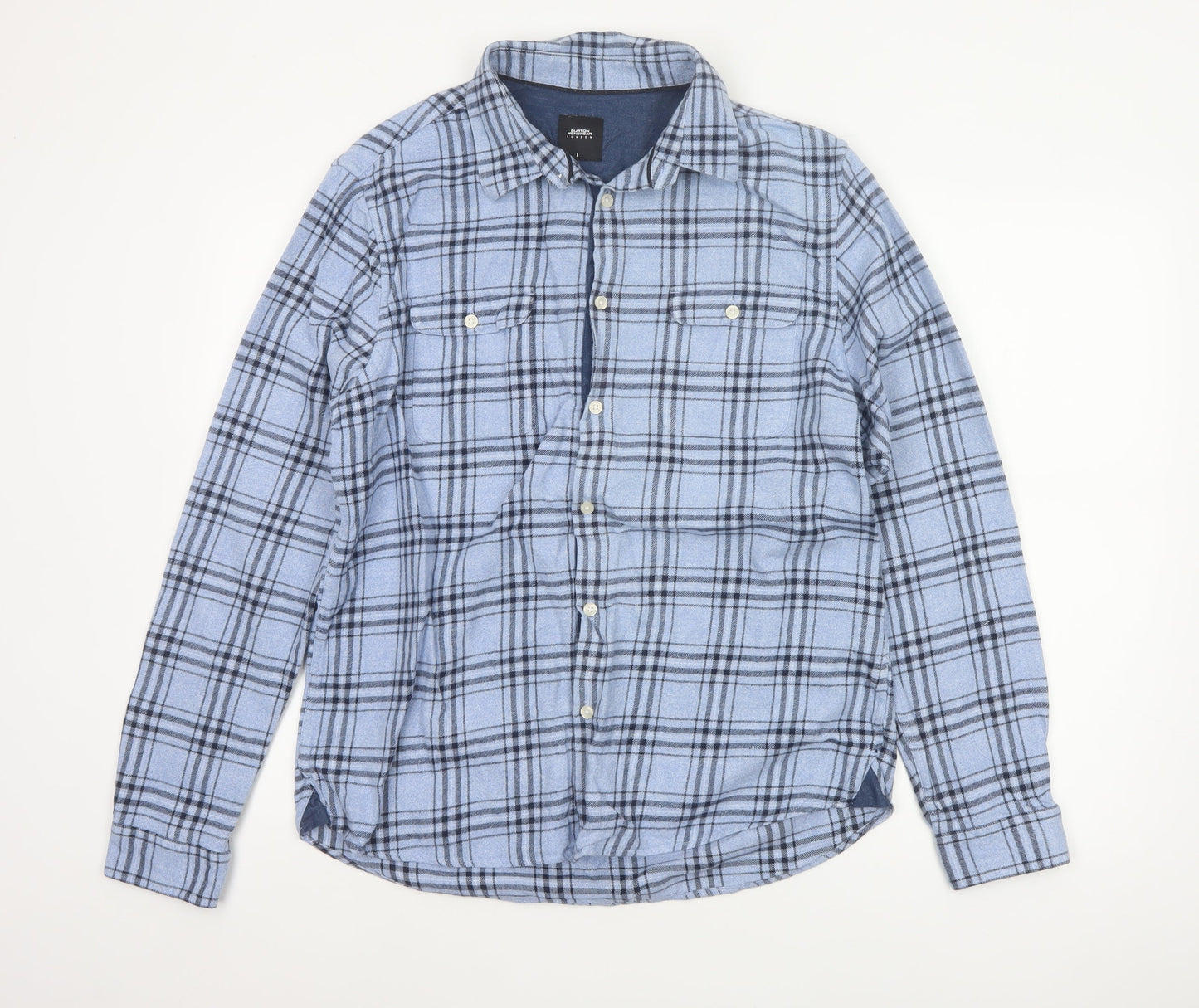 Burton Menswear London Men's Blue L Plaid Flannel Button-Up Shirt