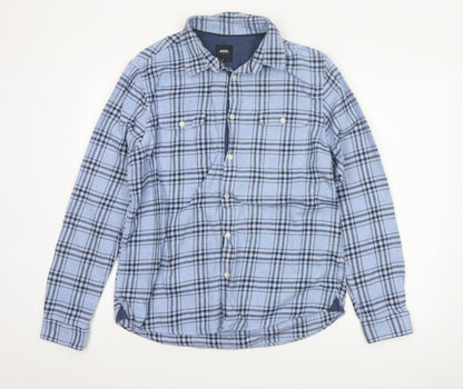 Burton Menswear London Men's Blue L Plaid Flannel Button-Up Shirt