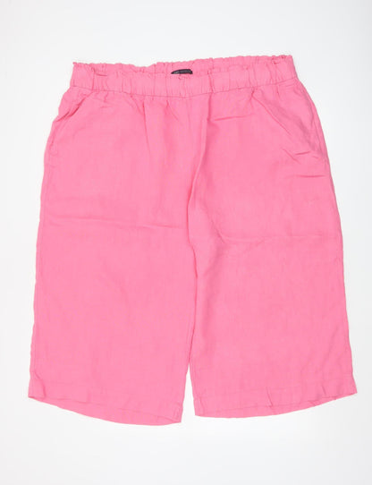 Marks & Spencer Women Pink UK 24 Linen Cropped Wide Leg Trousers