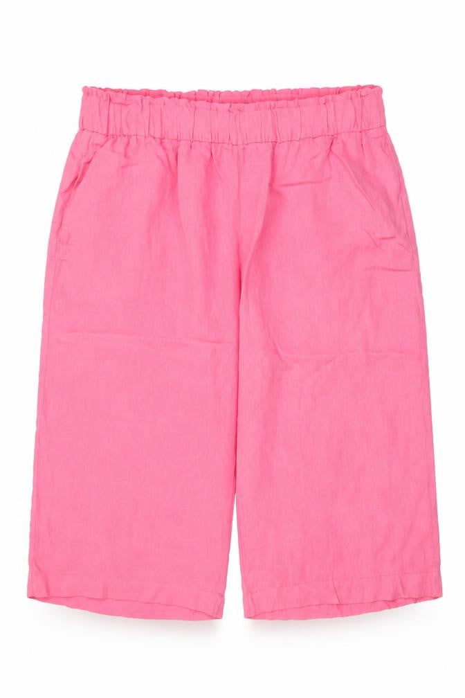 Marks & Spencer Women Pink UK 24 Linen Cropped Wide Leg Trousers