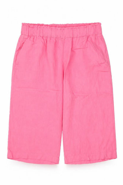 Marks & Spencer Women Pink UK 24 Linen Cropped Wide Leg Trousers