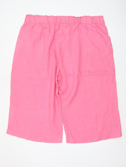 Marks & Spencer Women Pink UK 24 Linen Cropped Wide Leg Trousers