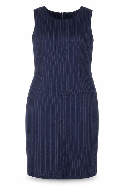 Monsoon Women Blue Pinstripe Linen Pencil Dress UK 14 Workwear