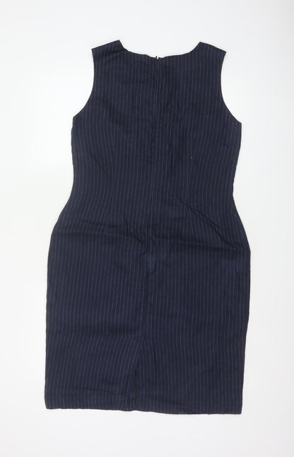 Monsoon Women Blue Pinstripe Linen Pencil Dress UK 14 Workwear