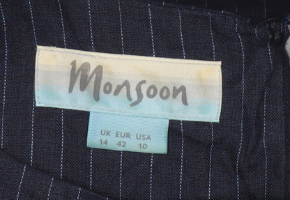 Monsoon Women Blue Pinstripe Linen Pencil Dress UK 14 Workwear