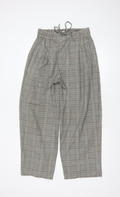 Topshop Women Grey Plaid Paperbag Tapered Trousers UK 10